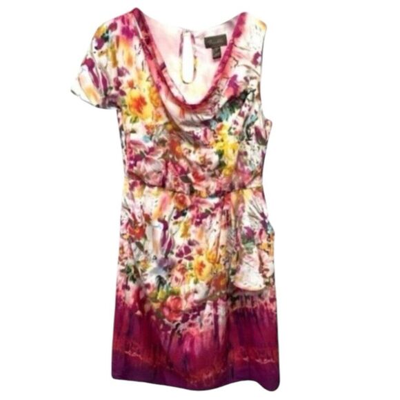 Trulli Dress Multicolor Floral Print Keyhole Pockets Lined One Short Sleeve 4‎ - Picture 1 of 8